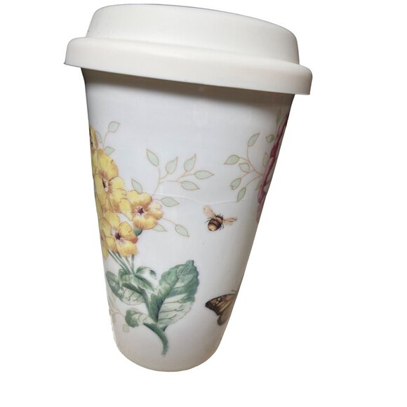 Lenox Butterfly Meadow Ceramic Travel Mug Tumbler 10oz Silicone Lid - Picture 3 of 11